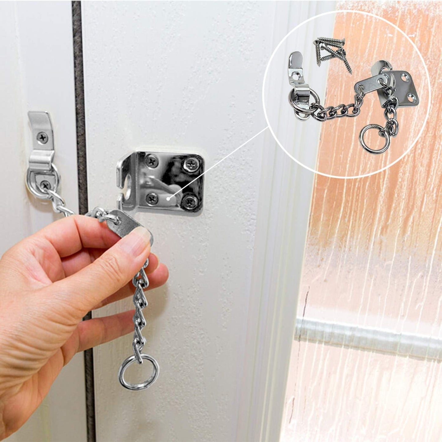 Genius® Door Chain, Narrow Design Door Limiter, External and Internal Door Restrictor for Wooden and UPVC Doors, Additional Front Door Security