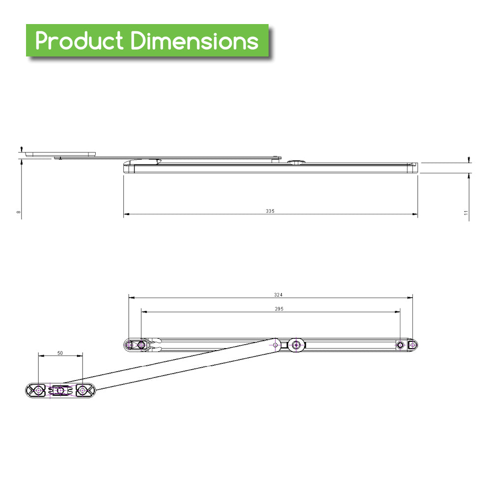 Genius UPVC Door Restrictor Stay 335mm for uPVC, Aluminium, French, Patio Door, 90 Degree Arm Door Stay Stainless Steel