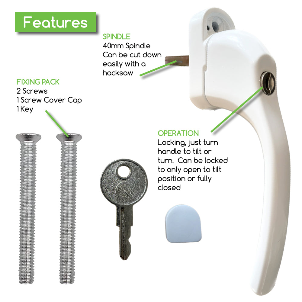 Genius Q Tilt & Turn Locking Window Handle (White)