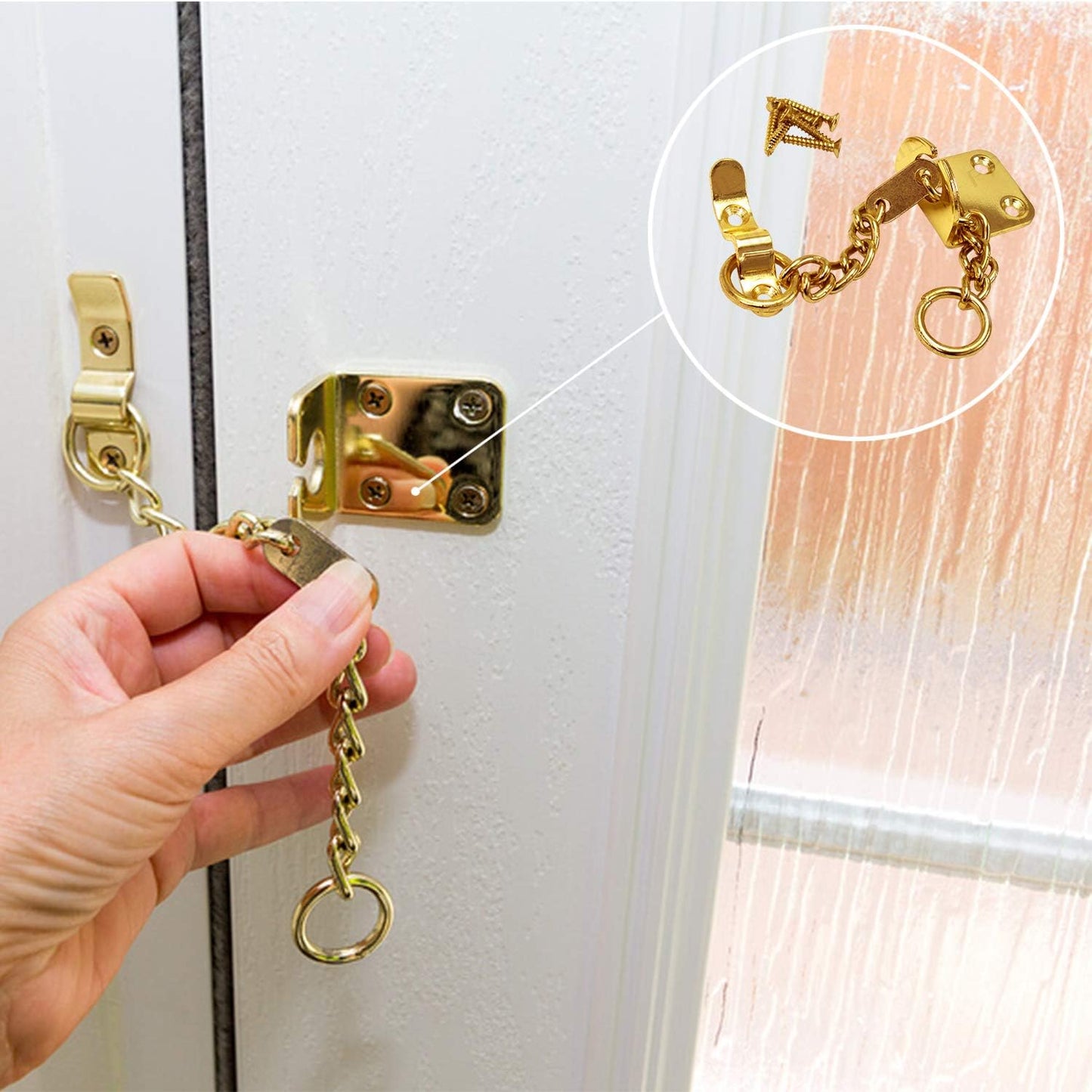 Genius® Door Chain, Narrow Design Door Limiter, External and Internal Door Restrictor for Wooden and UPVC Doors, Additional Front Door Security