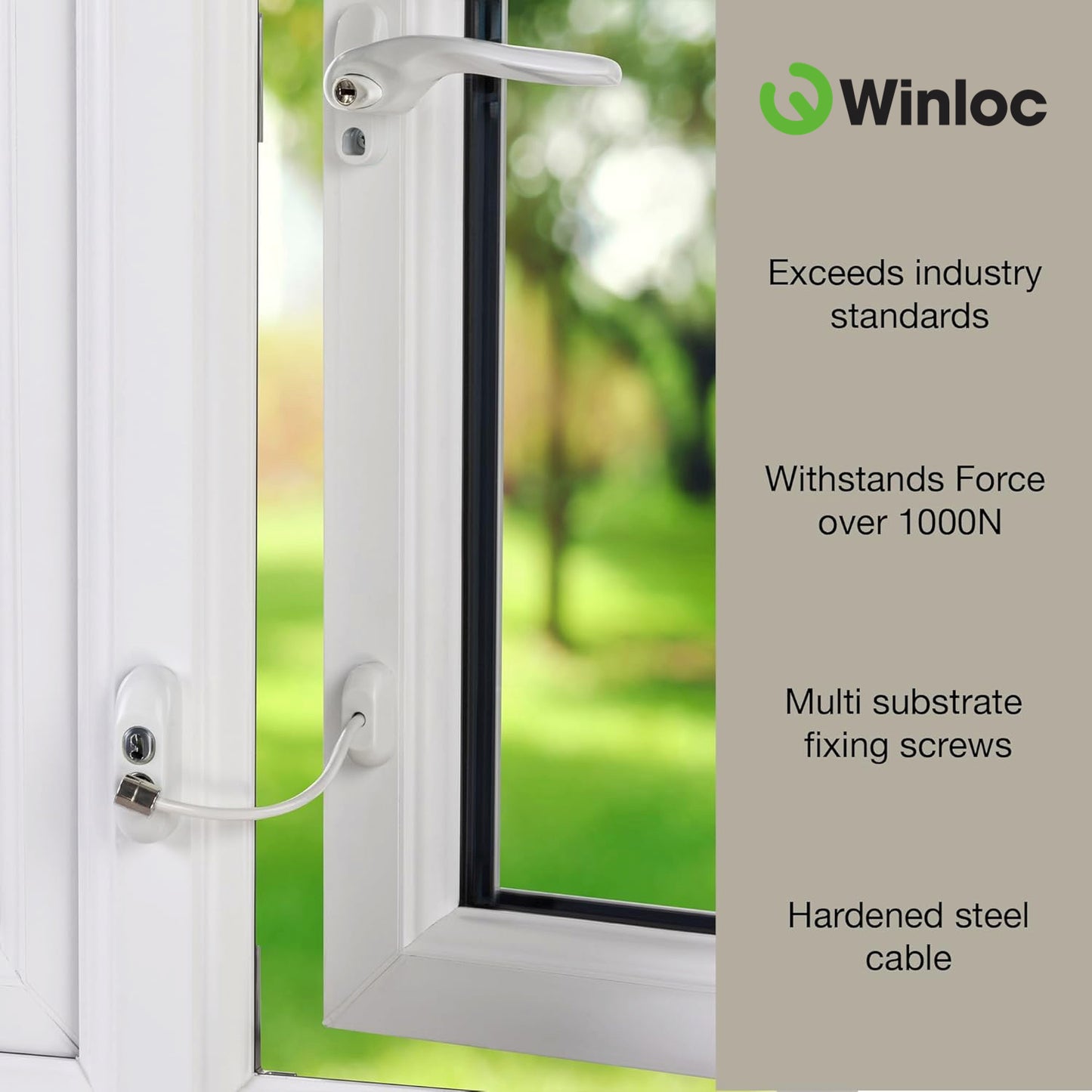 Genius® Winloc Key Locking Cable Window Restrictor in White, Durable Window Safety Lock for Child Safety and Window Security
