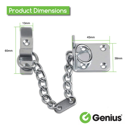 Genius® Door Chain, Narrow Design Door Limiter, External and Internal Door Restrictor for Wooden and UPVC Doors, Additional Front Door Security