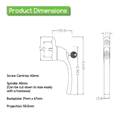 Genius Q uPVC Universal Window Handle Inline Locking Espag Double Glazing 40mm