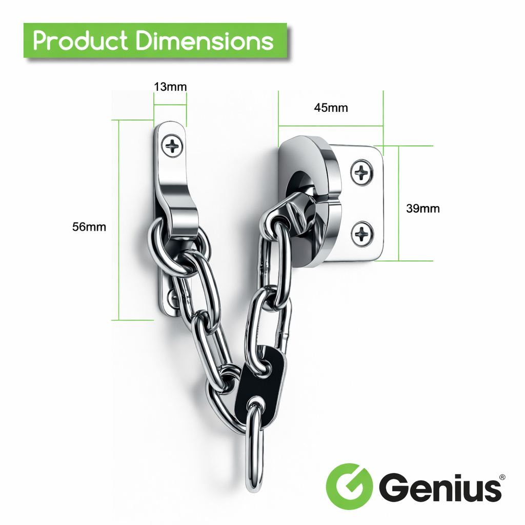 Genius® Door Chain, Narrow Design Door Limiter, External and Internal Door Restrictor for Wooden and UPVC Doors, Additional Front Door Security