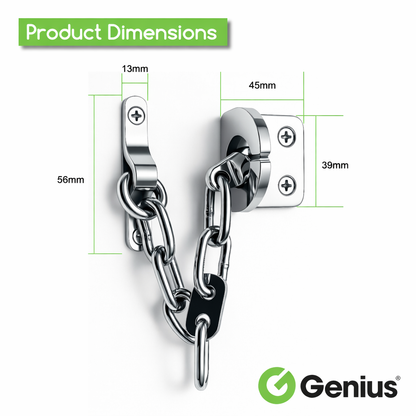 Genius® Door Chain, Narrow Design Door Limiter, External and Internal Door Restrictor for Wooden and UPVC Doors, Additional Front Door Security