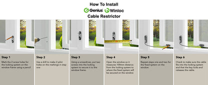 Genius® Winloc Key Locking Cable Window Restrictor in White, Durable Window Safety Lock for Child Safety and Window Security
