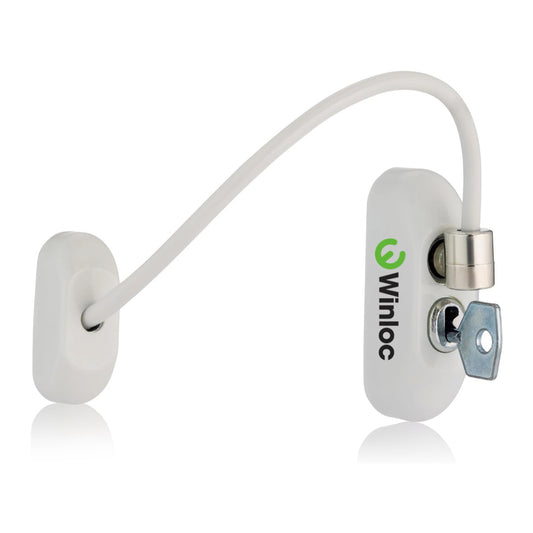 Genius® Winloc Key Locking Cable Window Restrictor in White, Durable Window Safety Lock for Child Safety and Window Security
